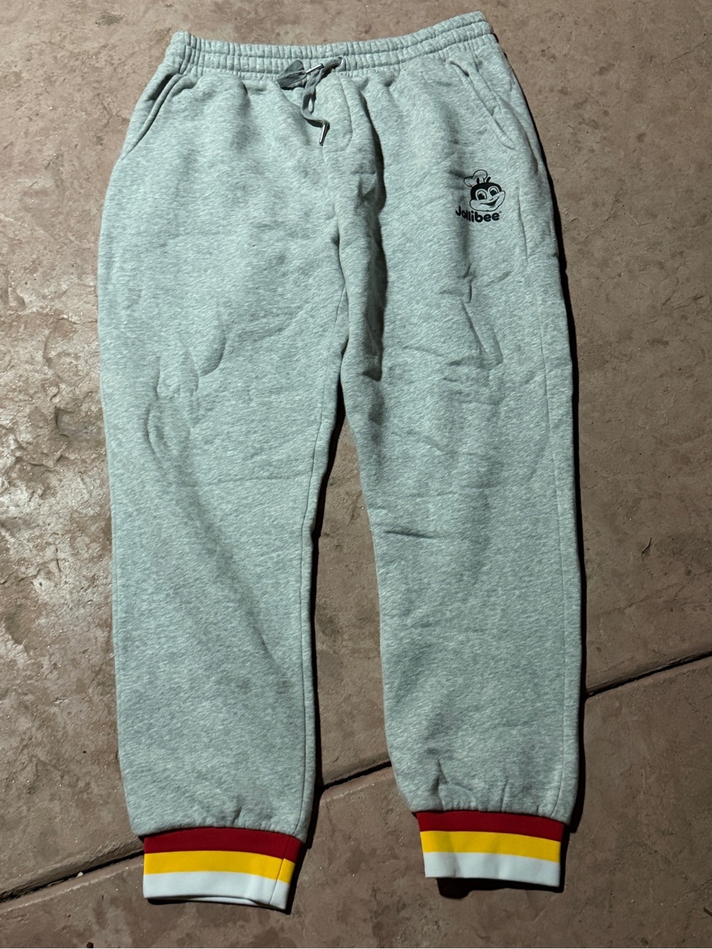 Jollibee Men’s XL Gray Fleece Jogger Pants Drawstring Elastic Waist Pockets